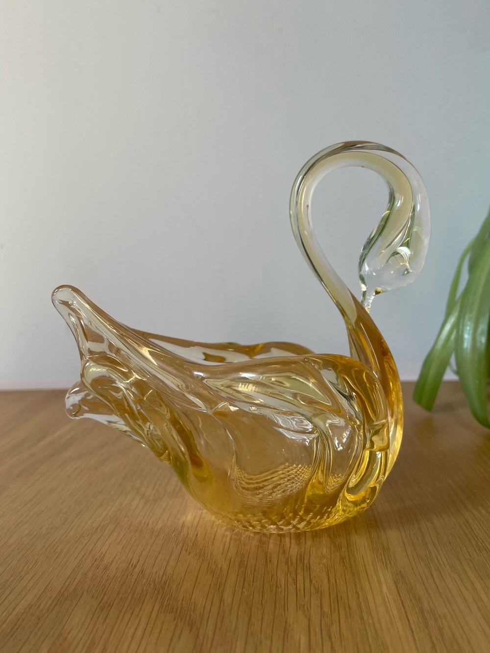 Vintage Midcentury Amber Gold Chalet Glass Swan Sculpture Trinket Dish Canada